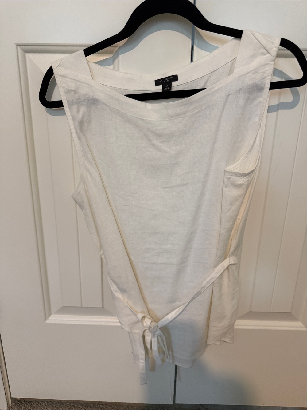 Ann Taylor White Linen-Blend Sleeveless Tie-Back Tank
